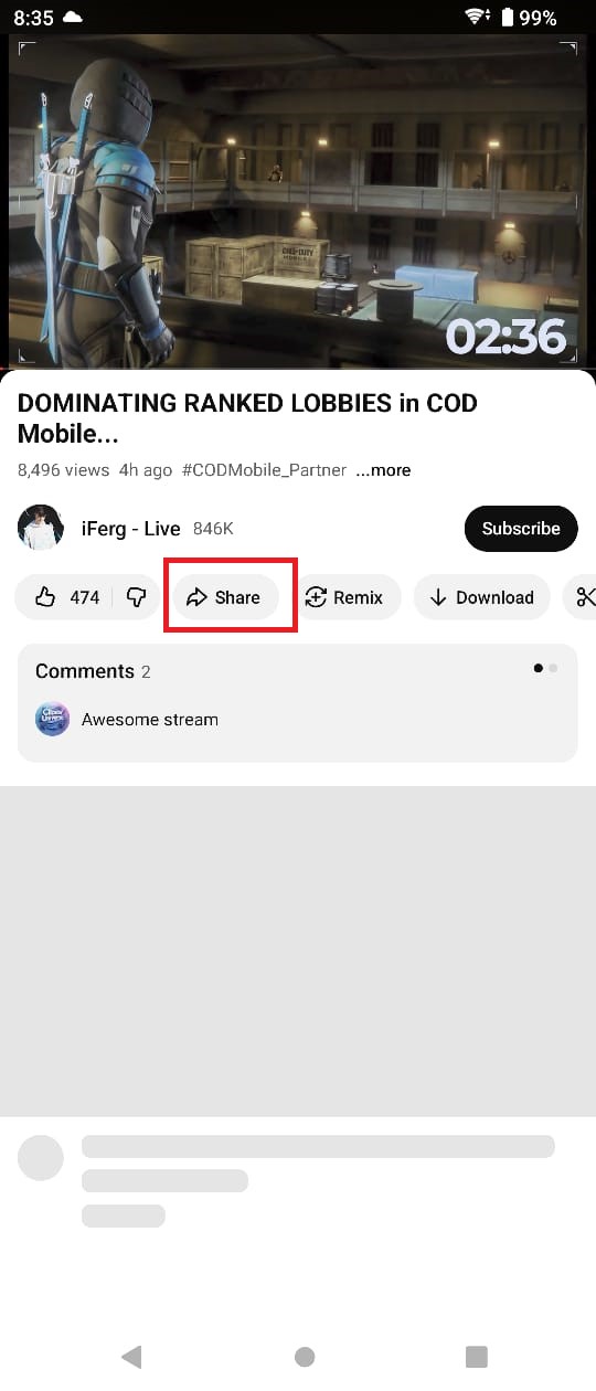 Click on Video Share Button