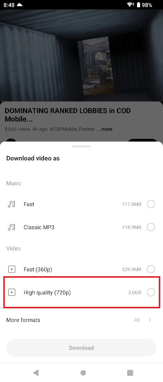 Choose Your Quality and click Download